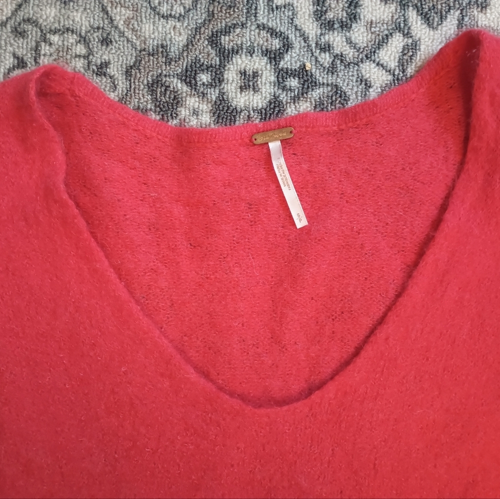 Free People Alpaca Wool Cropped Sweater Small Pink V Neck Y2K Feminine - Picture 3 of 10